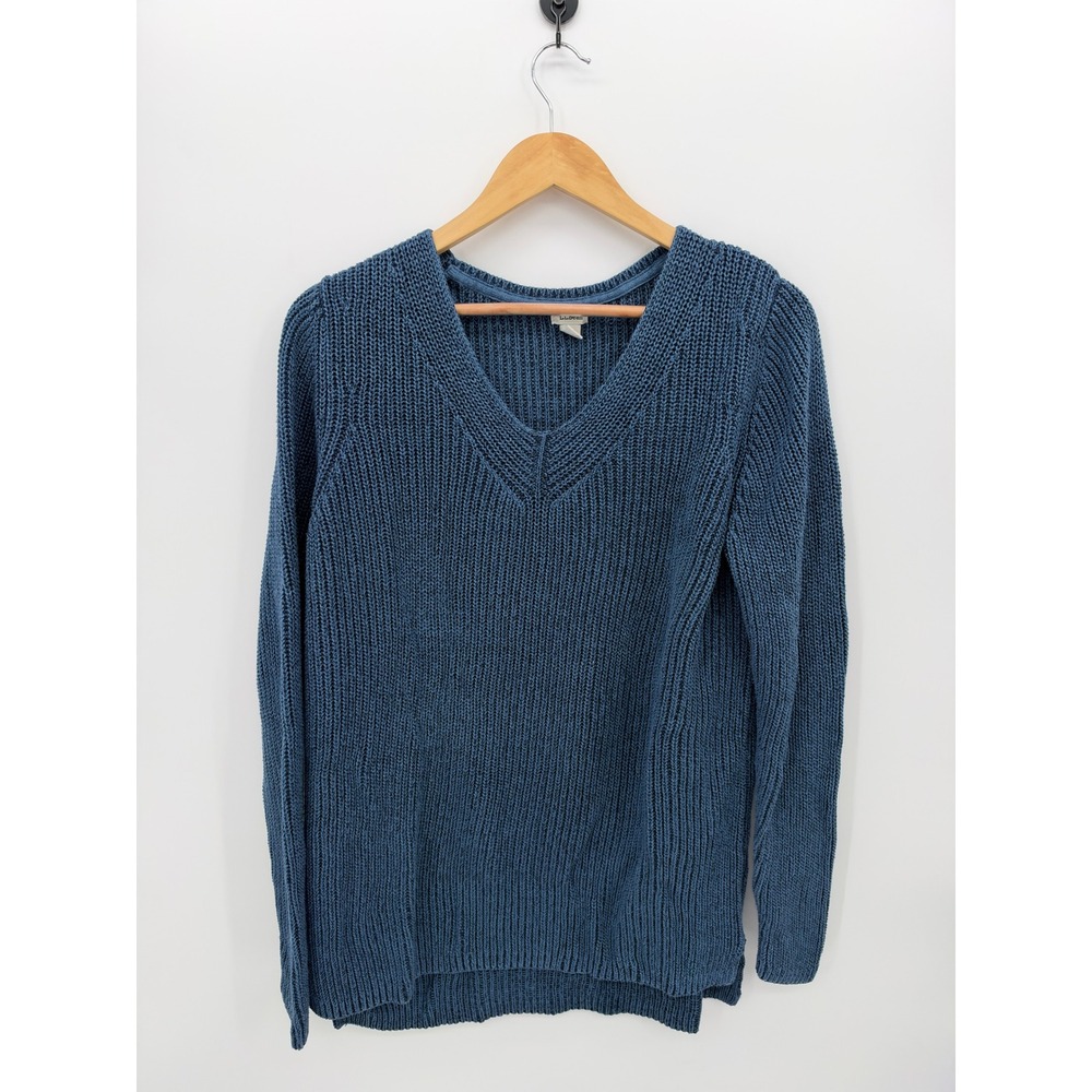 LL Bean Womens Navy Blue Crewneck Sweater Cotton Preppy Chunky Shaker Stitch XL